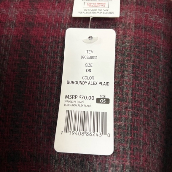 Woolrich Womens Burgundy Plaid wrap Shawl Poncho One Size - Picture 9 of 10